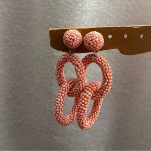 Handcrafted Coral Beaded Link Drop Earrings